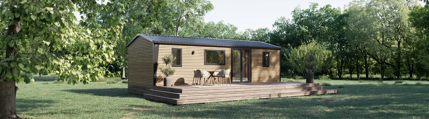 Mobil-home NEST LIFE 35.3 — Le NEST LIFE 35.3 et sa terrasse