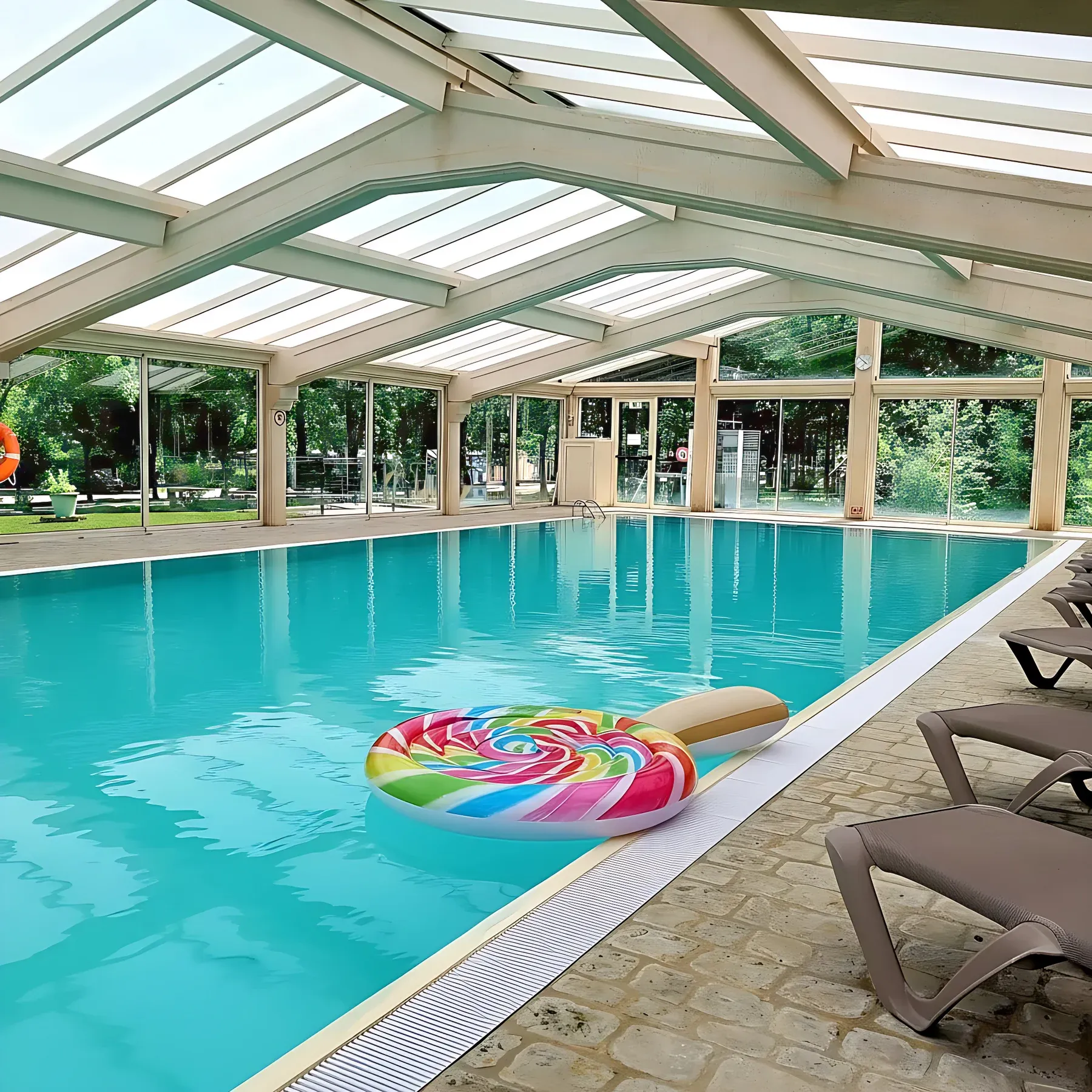 Parc de Nibelle — La piscine couverte, chauffée et ouverte toute la saison